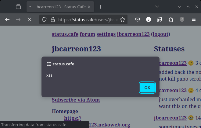 an alert window saying 'xss'